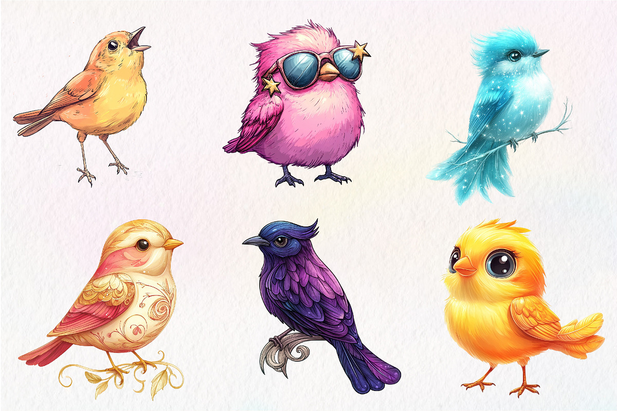 Watercolor Whimsical Birds Clipart, an Illustration by CreationArt (Photo 2 of 5)