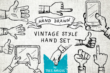 Hand drawn vintage hand set