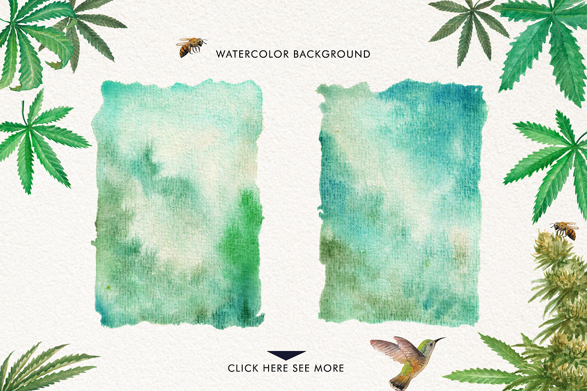 Watercolor Marijuana Set, a Healthcare Illustration by Graphobia (Photo 8 of 9)