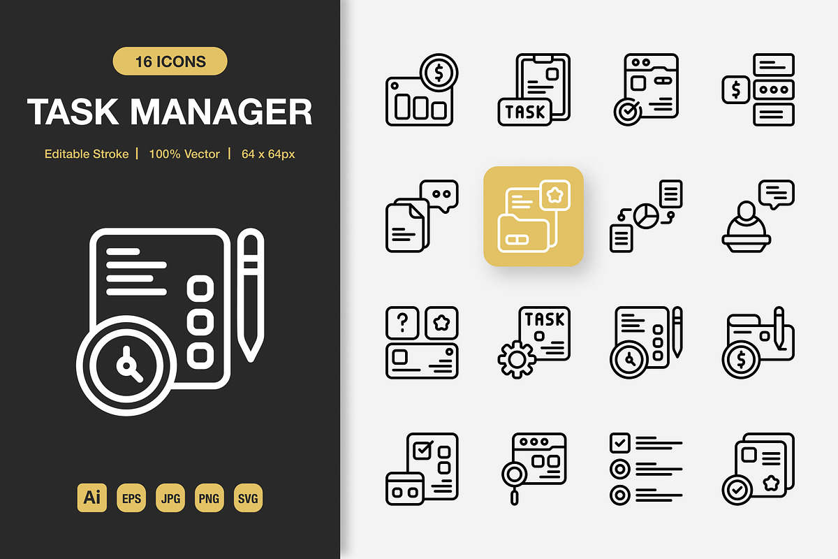 Task Manager Outline Icons, an Outline Icon by Spacepixel Creative
