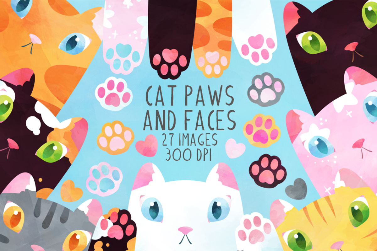 Cat Paws and Faces Clipart, an Illustration by DigitalArtsi