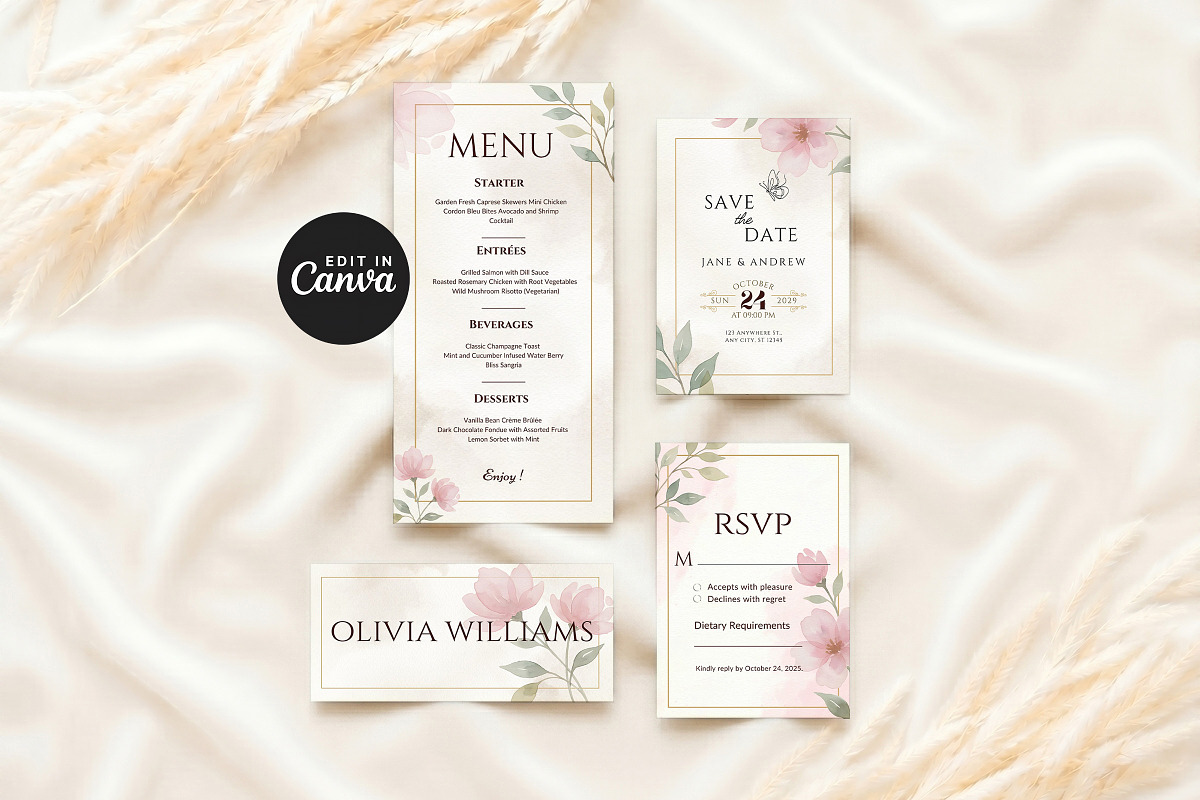 Pink Floral Wedding Invitation Suite, an Invitation Template by Arslan (Photo 4 of 6)