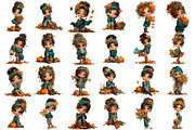 Whimsical Fall Autumn Girls Clipart, a Seasonal Illustration by designcity5 (Thumbnail 2 of 5)