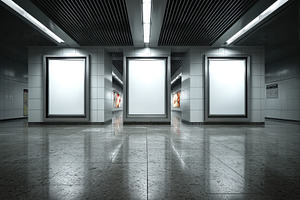 Subway station blank advertisement p, a Photo by Pixeness Studio