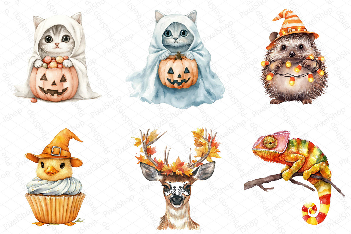 Watercolor Halloween Animals Clipart, an Illustration by DreamPrint404 (Photo 4 of 5)