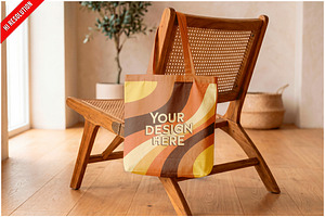 Canvas Tote Bag On A Chair PSD, a Bottom Mockup by Bruno's Shop