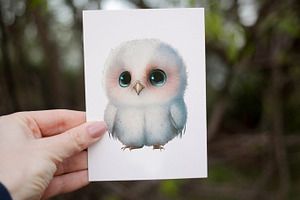 Cute Owls Watercolor Clipart. AI