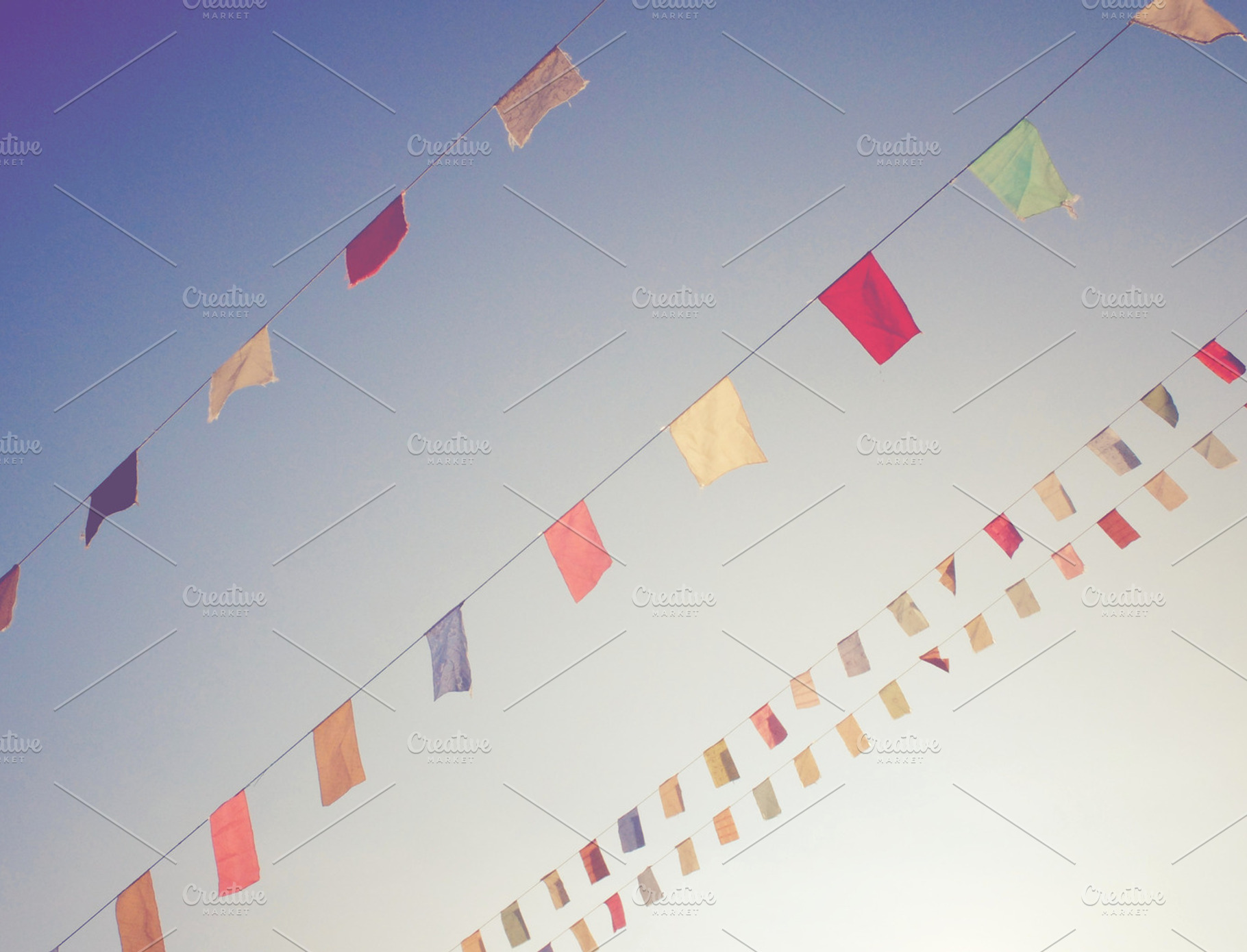 Colorful Bunting Flags On Blue Sky Featuring Colorful Flag And Bunting