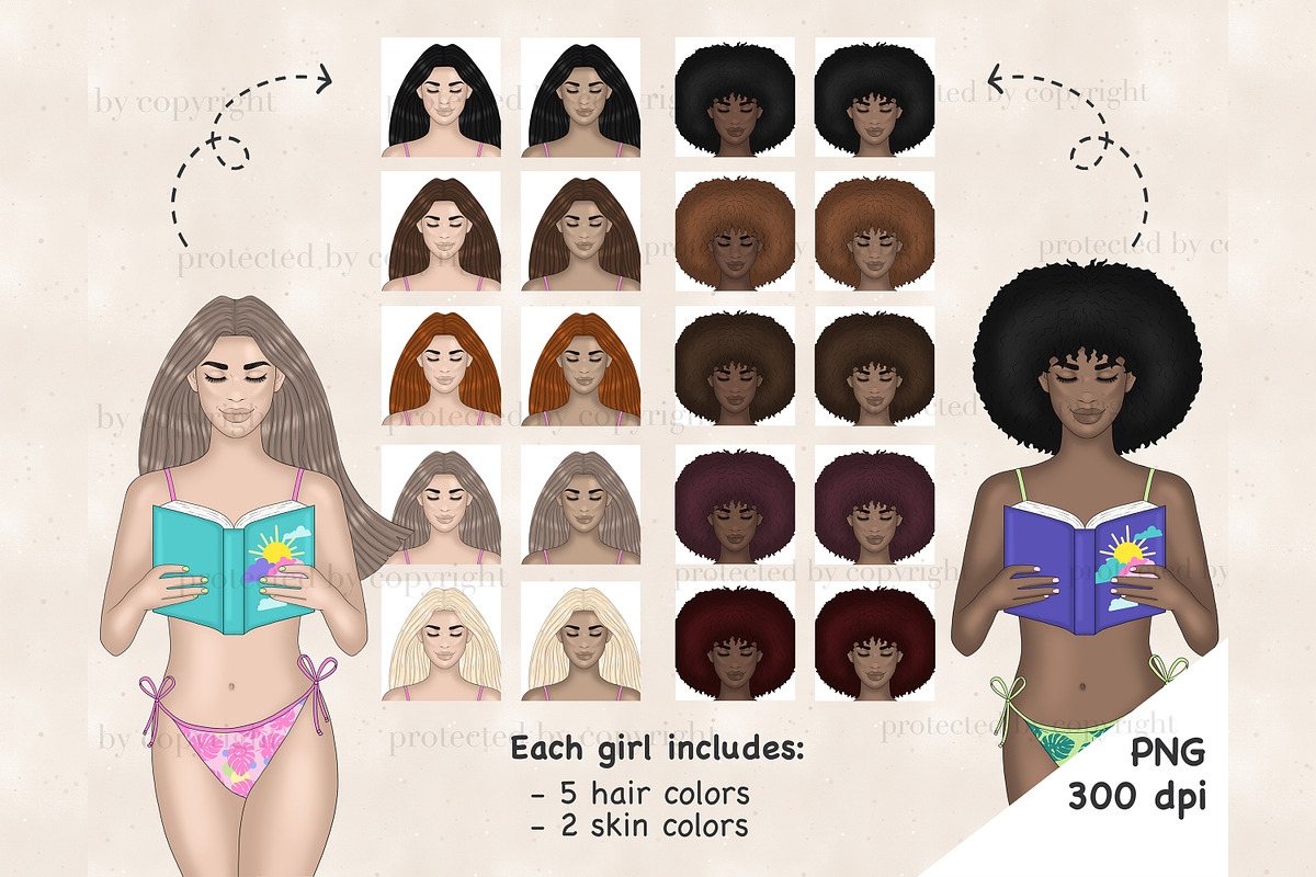 Beach Girl Clipart | Reading Clipart, a Person Illustration by GlamArtZhanna (Photo 2 of 5)