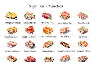 Watercolor Sushi, Japanese Food PNG