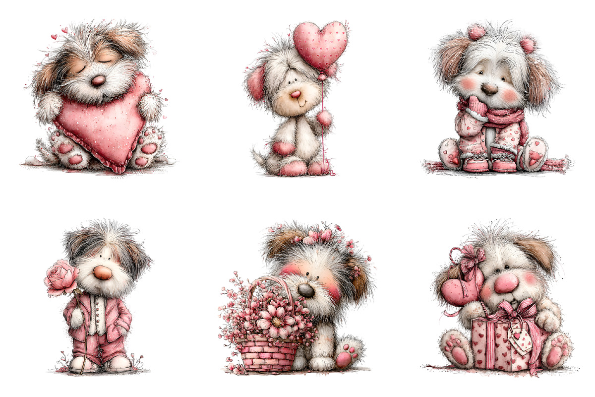 Whimsical Valentine Dogs Clipart, an Illustration by GatewayDesign (Photo 2 of 3)