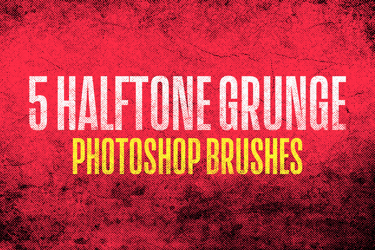 5 Halftone Grunge Brushes + Action, a Brush Add-On by P-G-H (Photo 1 of 4)