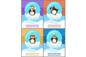 Merry Christmas Penguins In Glass