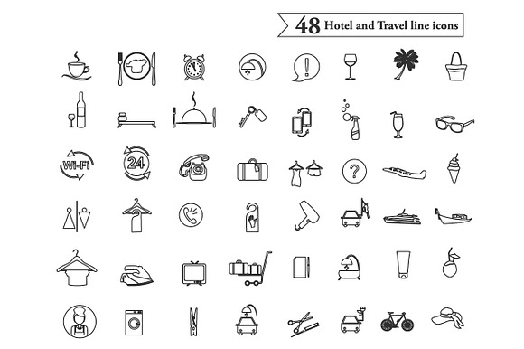 Hotel And Travel Line Icons