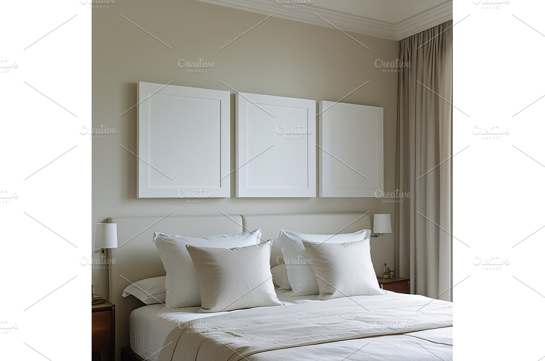 Canvases on the wall. Three empty, an Architecture Photo by Canatic
