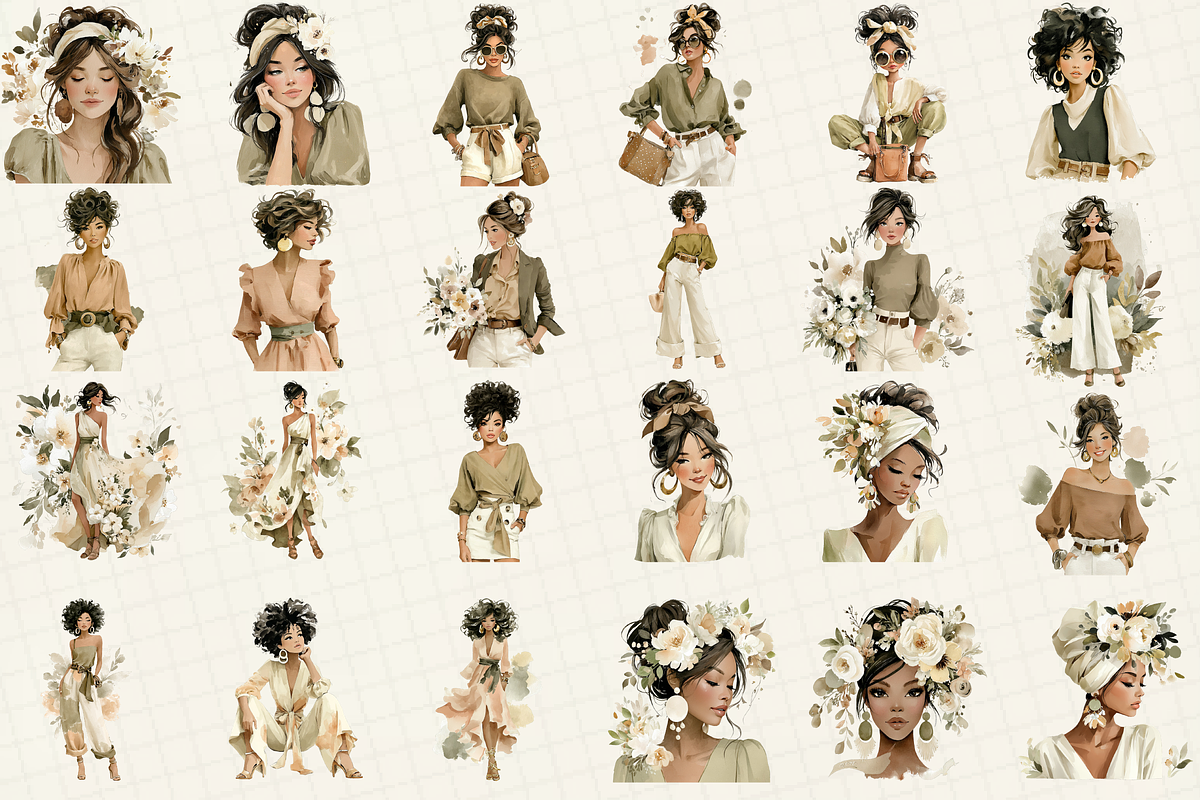 Stylish Watercolor Clipart Set, an Illustration by DreamCafeArt (Photo 2 of 6)