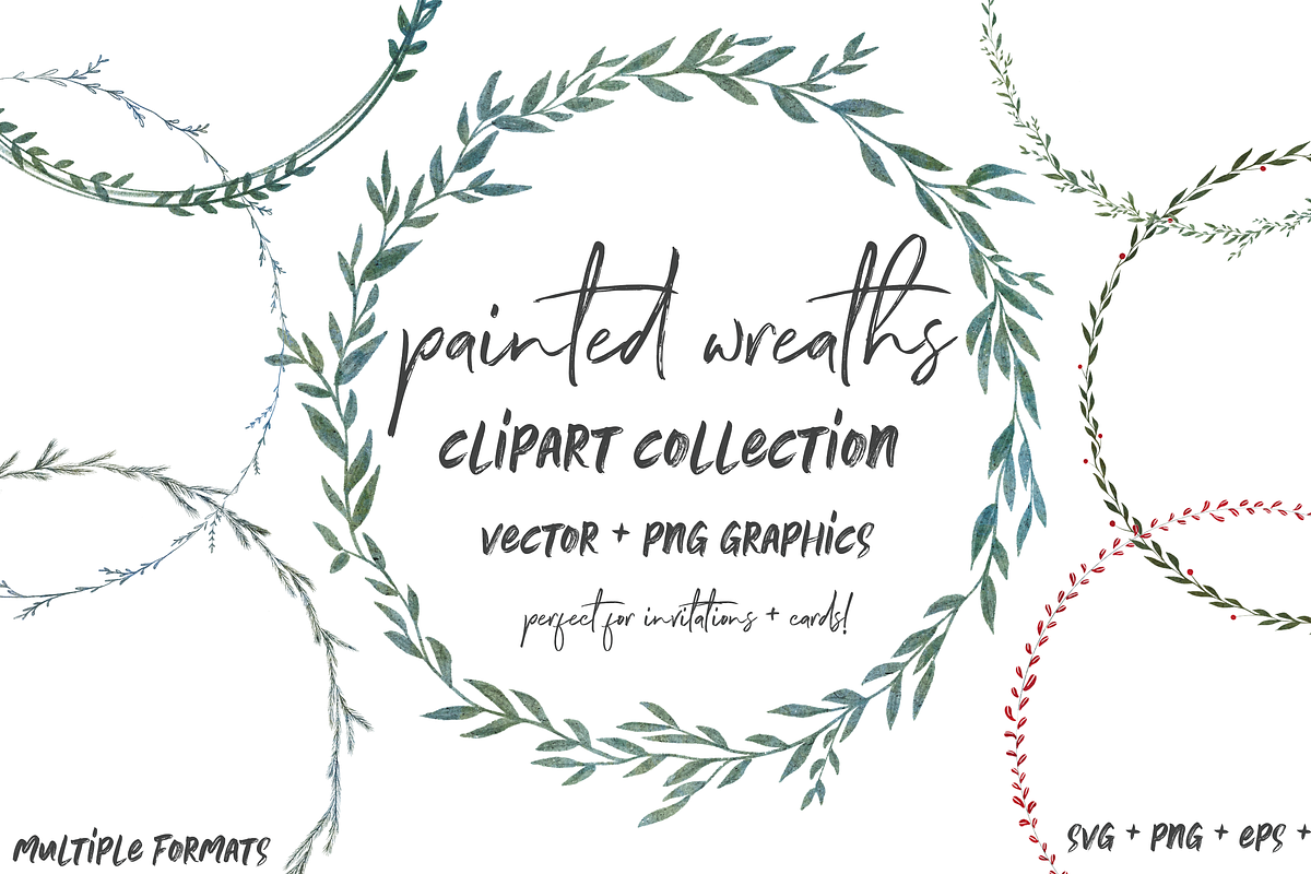 Painted Greenery Wreath Clipart, an Illustration by Wooly Pronto (Photo 1 of 5)