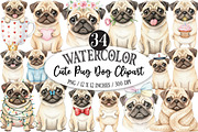 Cute Watercolor Pug Dog, an Illustration by Designking (Thumbnail 1 of 5)