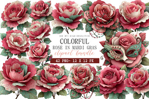 Colorful Rose in Mardi Gras Clipart, an Illustration by DreamArtGraphic