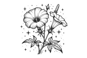 Morning Glory Flowers With Stars, an Object Illustration by AlexArt