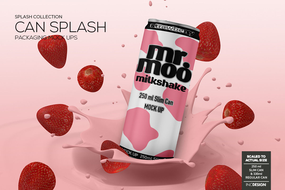 Can Splash Packaging Mock Up, a Product Mockup by INCDesign