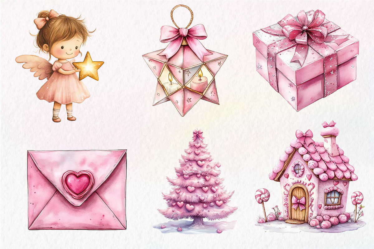 Pink Happy Christmas Clipart, an Illustration by Dream Creation (Photo 2 of 7)
