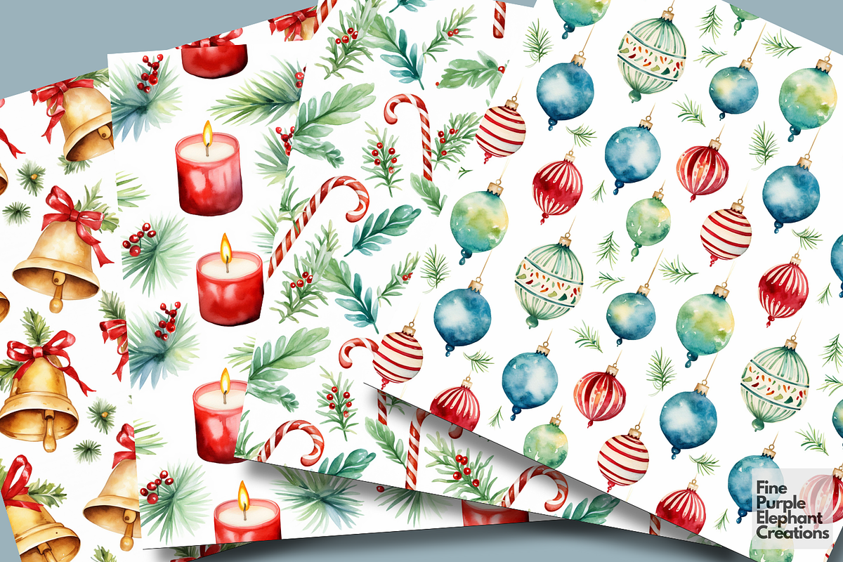 Watercolor Christmas Holiday, a Pattern Graphic by Fine Purple Elephant (Photo 2 of 5)