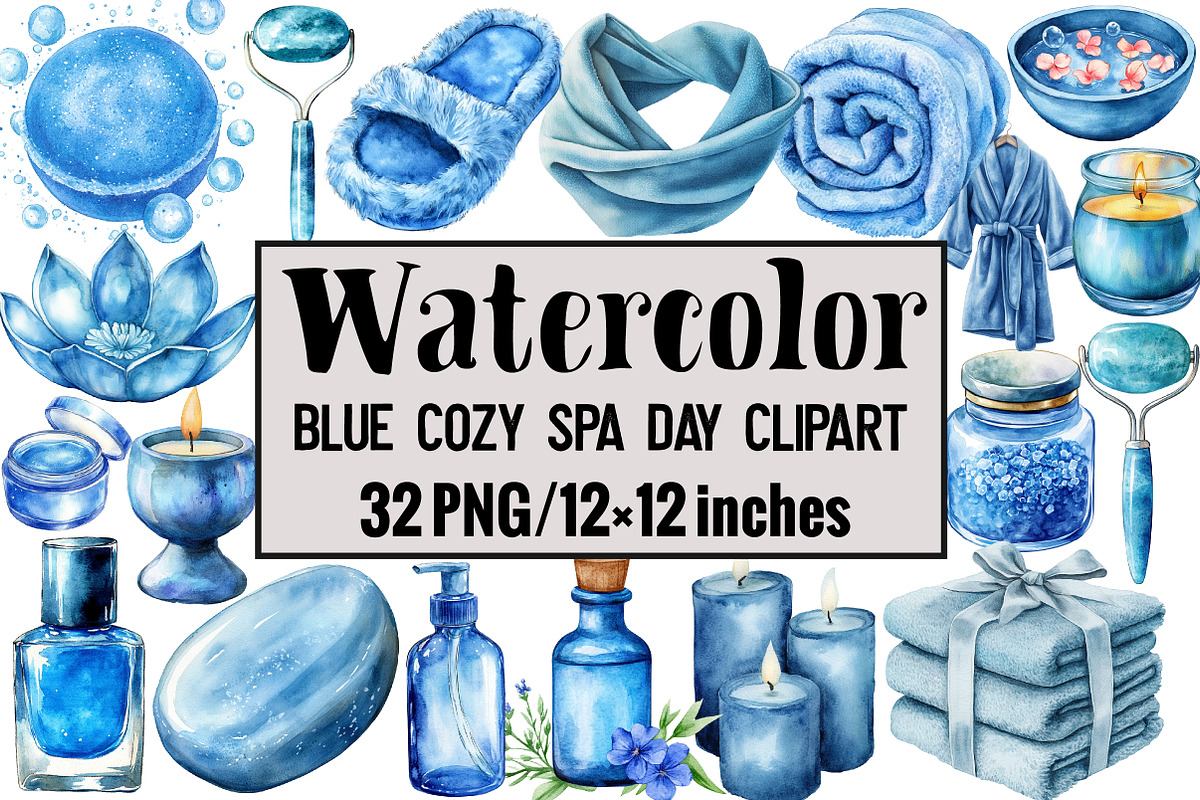 Blue Cozy Spa Day Clipart, an Illustration by Design Market (Photo 1 of 3)