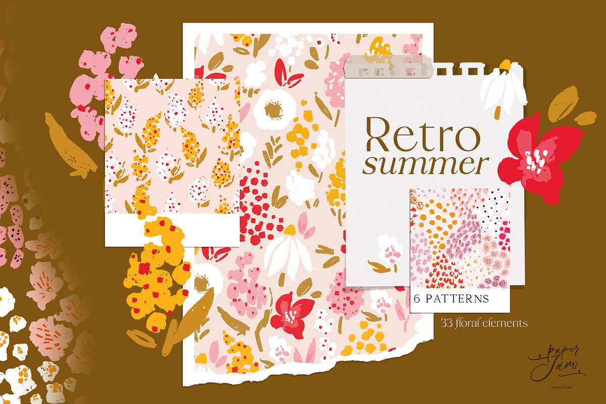 Retro Summer patterns & clip arts, a Pattern Graphic by PaperJamLab (Photo 1 of 12)