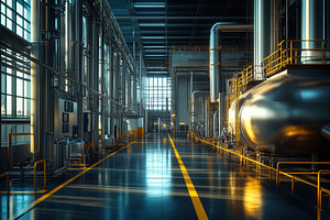 A modern industrial facility interior showcasing large stainless steel tanks, p, an Industrial Photo by Textures & Backgrounds