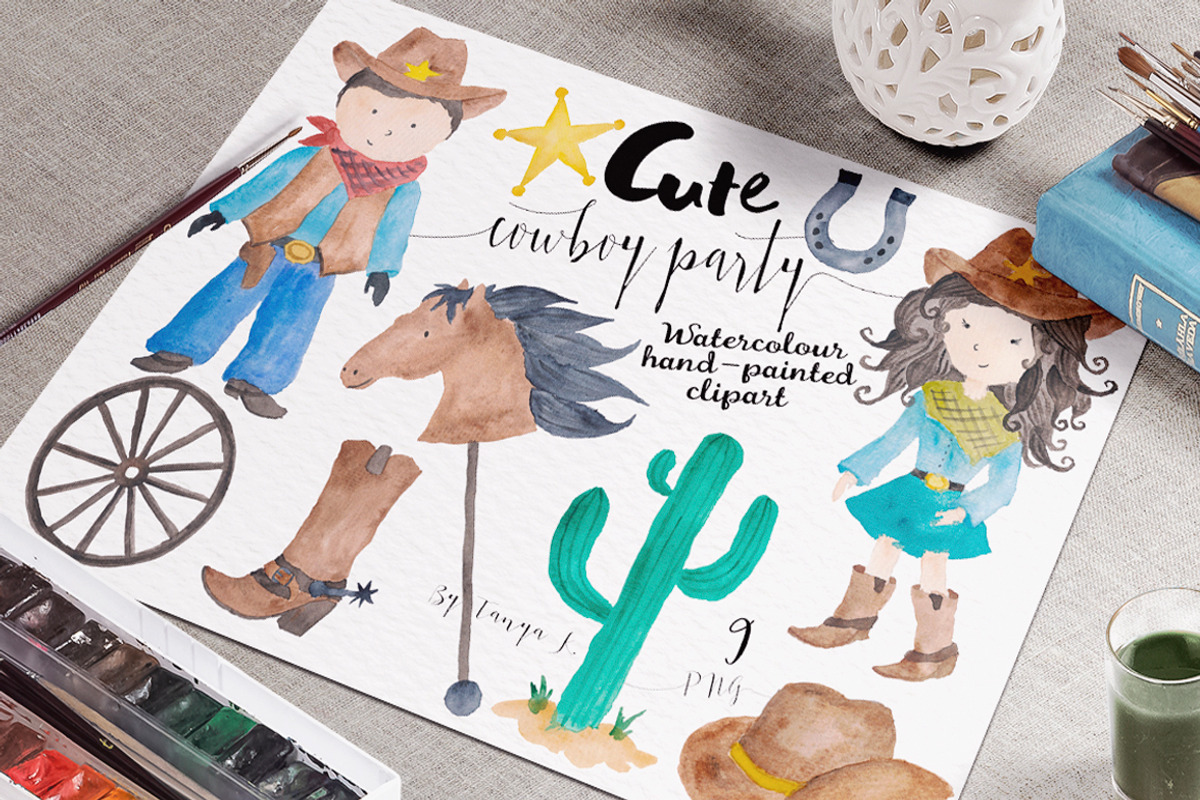 Cowboy Kids Watercolor clipart, an Illustration by Tanya Kart (Photo 3 of 5)