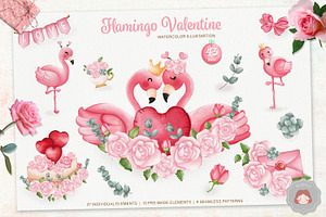 Watercolor Flamingo Valentine