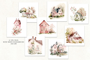 Watercolor Pink Houses