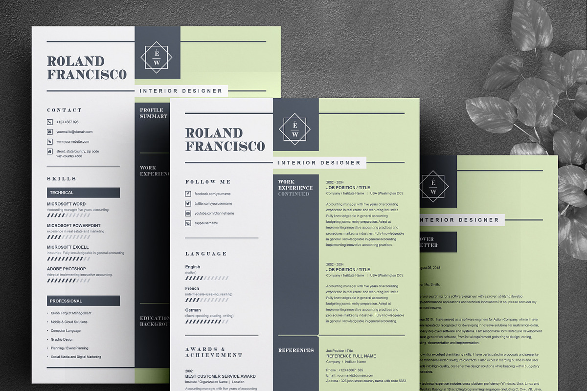 Two Page Resume / CV Template, a Resume Template by ResumeInventor