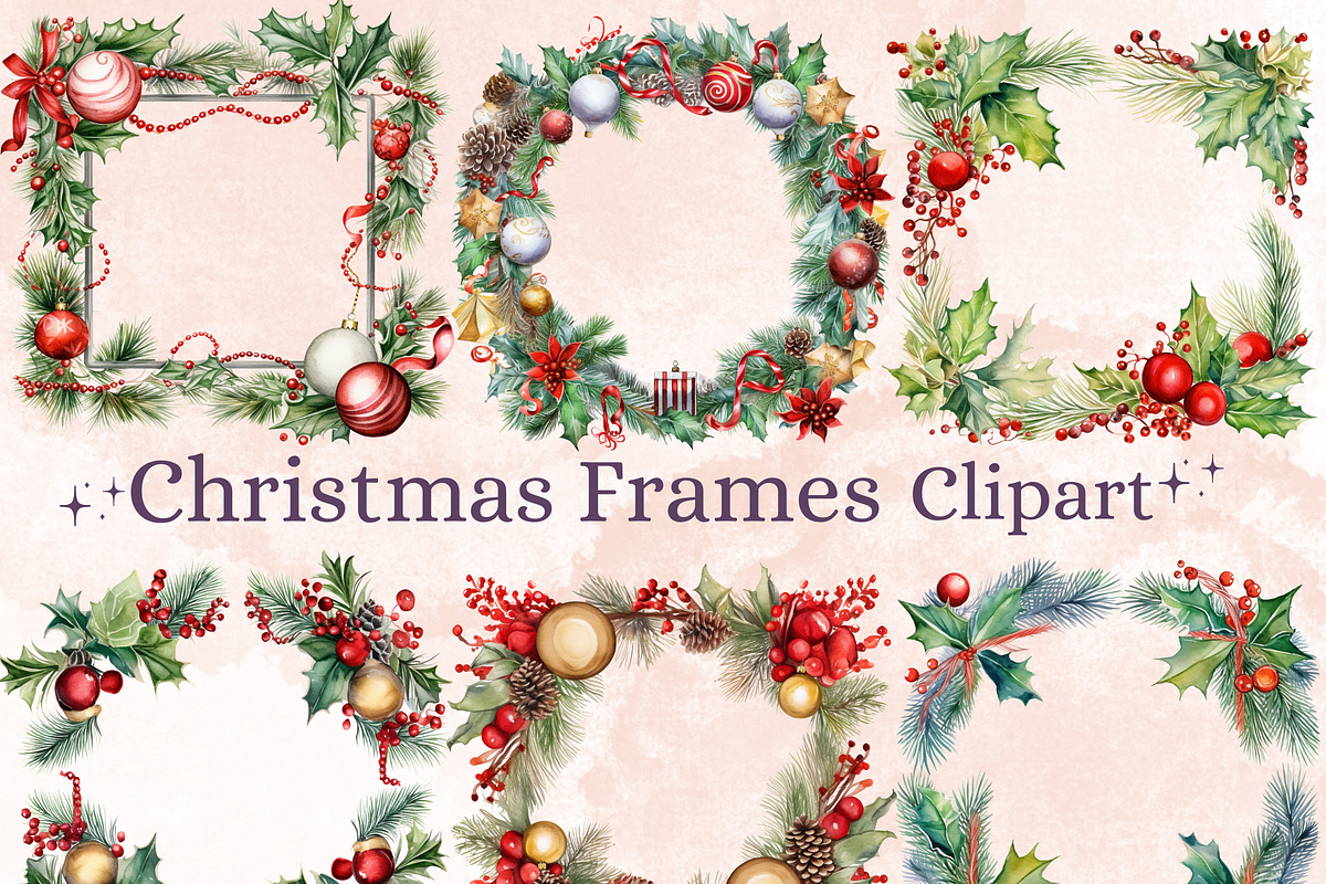 Watercolor Christmas Frames Clipart, an Illustration by GiraffeCreative (Photo 1 of 9)