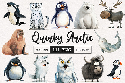 Quirky Arctic Animals Clipart, an Animal Illustration by PaintPixelCo