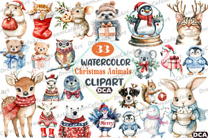 Christmas Animals Clipart, an Illustration by DreamCafeArt