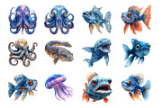 Watercolor Deep Sea CreaturesPNG, an Illustration by SinaCreation (Thumbnail 3 of 5)