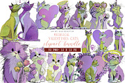 Whimsical Valentine Cats Clipart, an Illustration by DreamArtGraphic (Thumbnail 1 of 4)