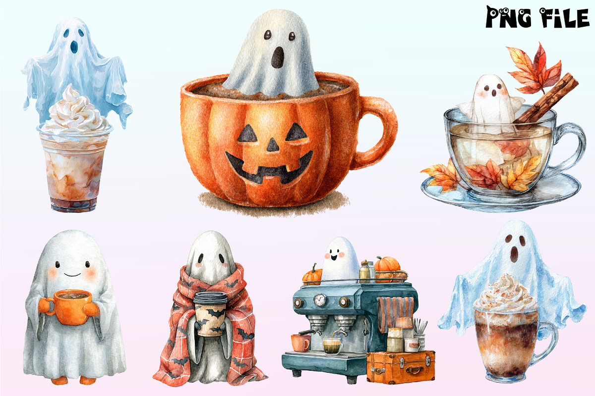 Watercolor Halloween Ghost Coffee, a Graphic by CitraGraphics (Photo 2 of 4)