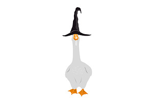 Cute goose in a witch hat. Halloween, an Animal Illustration by Toltemara