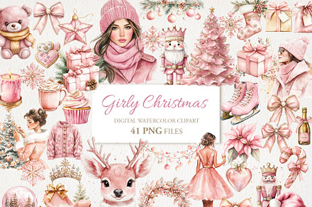 Girly Pink Christmas 41 PNG, a Seasonal Illustration by EleSArtDesign