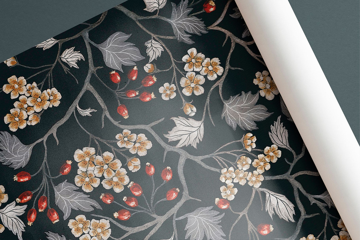 Midnight Hawthorn Vintage Pattern, a Pattern Graphic by MouseGrey (Photo 6 of 8)