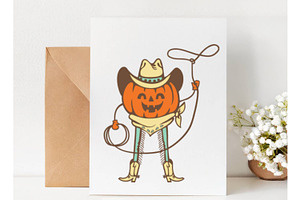 Halloween Pumpkin Cute Cowboy Print