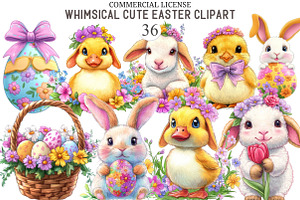 Whimsical Cute Easter Clipart, an Animal Illustration by designcity5