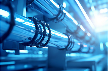 Industrial pipes reflecting light in, an Industrial Photo by Ylivdesign