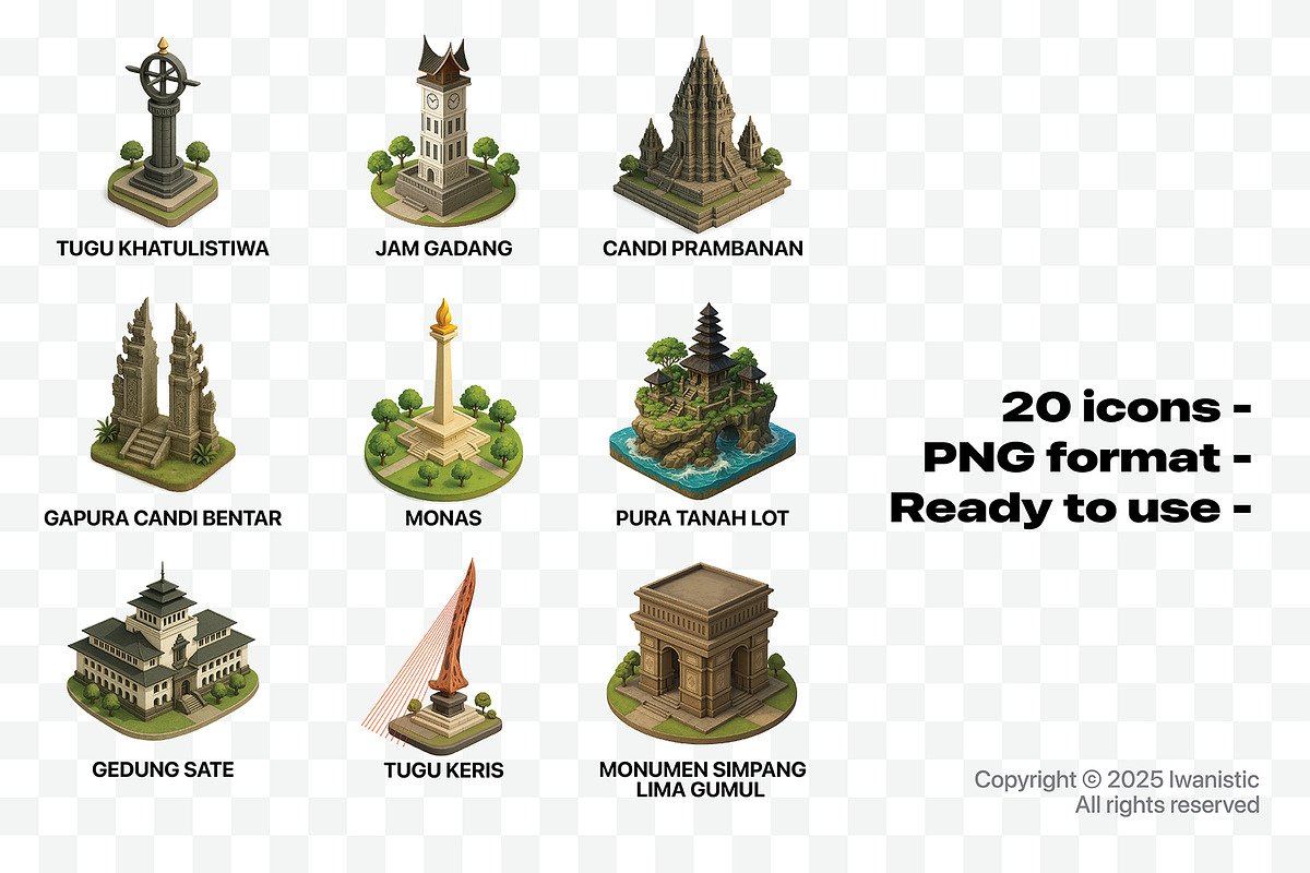 3D INDONESIA LANDMARK Icons Set, a Solid Icon by Iwanistic (Photo 3 of 6)