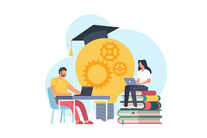 Online fact finding and exams, an Education Illustration by YummyBuum