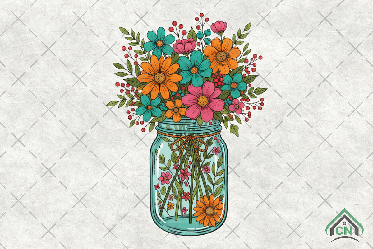 Mason Jar Floral Bouquet PNG, an Illustration by Craft Nest (Photo 1 of 6)