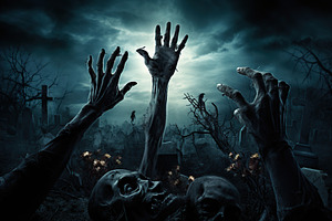 Zombie hands rising out of a graveyard, a Holiday Photo by AlyaAnd